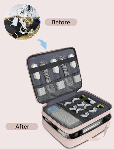 MATEIN Electronic Organizer Travel Case for Women, Double Layers Electronic Accessories Case with Handle, Portable Cord Organizer Travel for Cord, Charger, Phone, Earphone, Tablet, Pink Gift - color: Pink, size: Medium