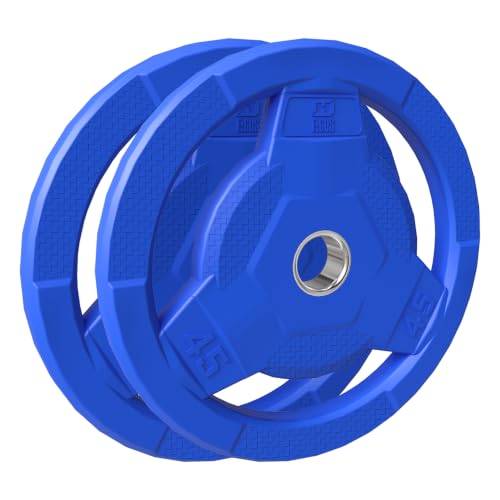 Color Coded 2-Inch Rubber Coated Olympic Grip Plate for Barbell,Solid Cast Iron Weight Plates for Strength Training, Weightlifting, Home Gym, 2.5/5/10/15/25/35/45 LB, Single and Pair - color: 45LB-PAIR