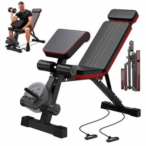 ALSO GO Adjustable Weight Bench, Workout Benches with Leg Extension, Foldable Incline Decline Bench Press, Roman Chair, Full Body Strength Training Equipment for Home Gym - color: Charcoal