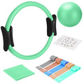 TOPZGLEEY Pilates Ring Set – 14" Anti-Deformation Magic Circle with Padded Handles, Mini Ball, 5 Resistance Bands, Guide, Pilates Equipment for Home Workout - color: TURQUOISE