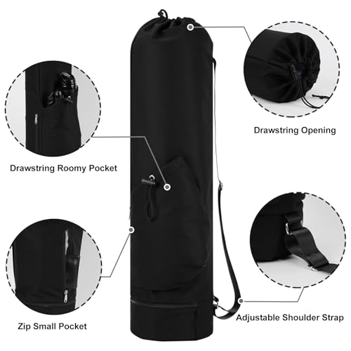 sportsnew Yoga Mat Bag with Water Bottle Pocket & Wet Pocket for Women | Yoga mat carrier fits 1/8"-3/8" yoga mats, quick-access multi-pocket organization, lightweight for gym, Pilates & studio - color: Black, size: Medium