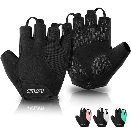 SIMARI Gel Pad Cycling Gloves with Shock-Absorbing/Grip/Breathable, Workout Bike Gloves for Men Women Biking, Mountain Biking, Fitness, Gym Exercise, Weight Lifting Training, Yoga, Pilates - color: 1-Black, size: Large