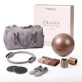 Premium 12pc Pilates Kit – 15 inch Pilates Ring and Ball Set w/ 1lbs Ankle Weights, Fabric Resistance Bands, Sliders, Yoga Socks & Gym Bag – Pilates Workout, Home Gym Equipment Accessories - color: Mocha Drive (Brown/Gray)