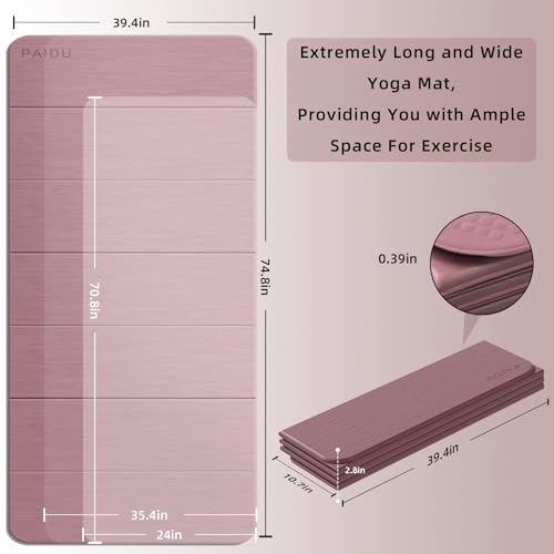 PAIDU Foldable Yoga Mat (10MM) 75‘’x40‘“ Quick Fold，Easy Storage | TPE Non-Slip Design, Ea Extra Long/Wide for Indoor Yoga, Pilates and Outdoor Travel Workouts - color: Deep Pink