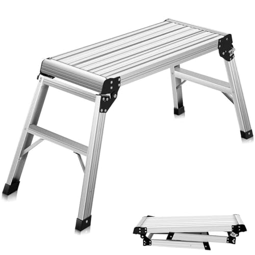 ERGOMASTER Work Platform Bench 30 * 12 Inches Aluminum Drywall Safe CE Approved of Capacity 330 LBS Heavy Duty Portable Bench Folding Ladders Stool w/Non-Slip Mat (Standard) - size: 30*12''