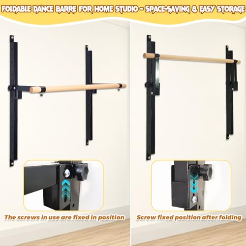 Seliyoo Ballet Barre Wall Mount, Foldable Height Adjustable | 4 FT /5FT Width,Solid Beech Wood Bar, Steel Brackets,For Adults Kids Studio Gym, Stretch & Workout Equipment - color: Black, size: 48 inches