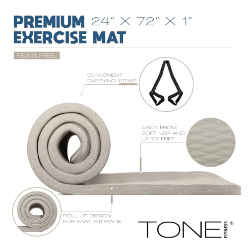 Tone Fitness 1-Inch Thick Yoga Mat | High-Density, Non-slip Exercise Mat with Carrying Strap for Yoga, Pilates, & Home Gym Workouts | Multiple Options - color: Gray, style: Mesh