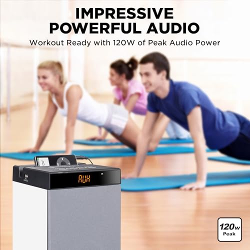 GOgroove Bluetooth Tower Speaker with Subwoofer Built in - Floorstanding Home Speaker with Powerful Bass and Dual Drivers, 120W Peak Power, MP3 3.5mm Aux, USB 2.0 Port Flash Drive, FM Radio (White) - color: White