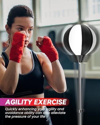 47-59IN Fitness Reflex Bag,Speed Ball Stand Punching Bag with Gloves, Boxing Bag for Adults and Teens, Great for Gifts MMA Training(Black White)