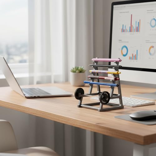2 Pack Desktop Mini Squat Rack Pen Holder, Gray Metal Gym Equipment Design, Barbell Weight Plate Display Stand, Office Desk Organizer for Fitness Enthusiasts