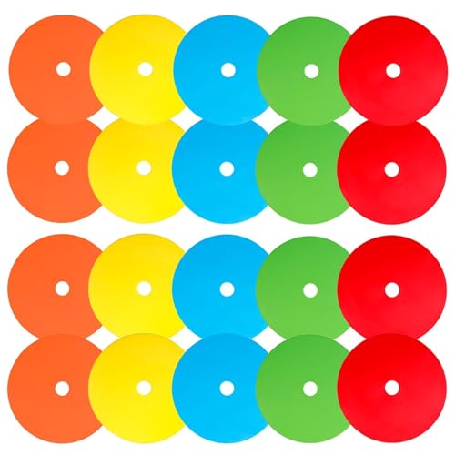 Spot Markers 4 Inch 9 Inch Non Slip Rubber Floor Markers Flat Field Cones Poly Dots for Classroom Dance Sports Soccer Basketball Speed Agility Training - style: 6inch 20pcs 5colors