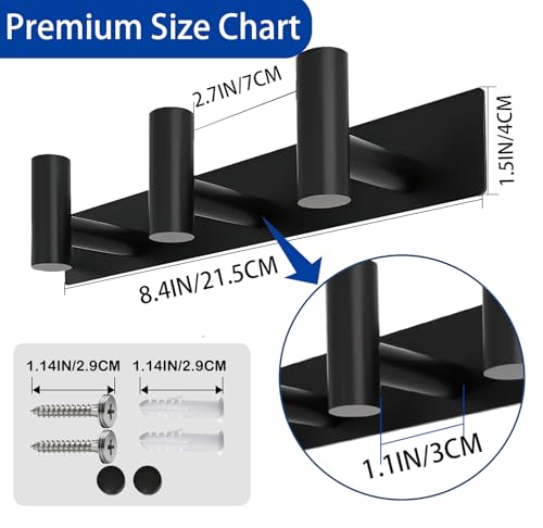 Matte Black Coat Rack Wall Mount - 3 Hooks, Heavy Duty Stainless Steel Wall Hooks for Towels, Coats, Robes, Bags, Hats, Keys, Wall Coat Hanger for Bathroom, Entryway, Kitchen, Hotel, Bedroom, Office - color: Matte Black, size: “T“ Shape 3 Hooks 1 Pack
