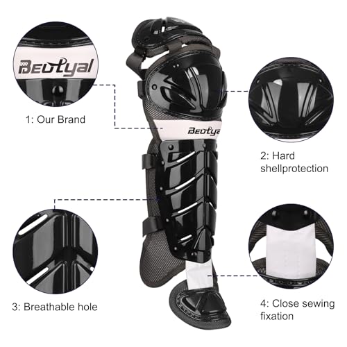 Baseball Softball Catcher Leg Guards Shin Guards for Youth Adult - size: 15"-Adult Black