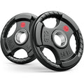 Gikpal Olympic Weight Plates, 2-Inch Three-Grip Rubber Coated Barbell Plates with Steel Hub, Cast Iron Weights for Strength Training & Home Gym, Pair or Sets (2.5–45LB) - style: 2 X 5LBS