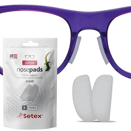 Setex Gecko Grip 1.8mm Thick Anti Slip Eyeglass Nose Pads, (5 Clear Pair) USA Made, 2500 Innovative Microstructured Fibers per Nose Pad, 1.8mm x 7mm x 16mm - size: 5 Pair Clear