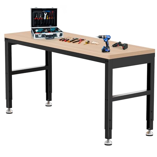 Antifir 60” Adjustable Workbench，Heavy Duty Wood Work Bench 2000 Lbs Load Capacity,Work Table for Garage, Workshop, Office, Home - size: 60x24" No Socket