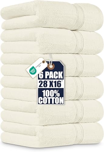 Utopia Towels 6 Pack Premium Hand Towels Set, 16 by 28 inches, 100% Ring Spun Cotton, Ultra Soft and Highly Absorbent 600GSM Towels for Bathroom, Gym, Shower, Hotel, and Spa, Ivory - color: Ivory, size: 6 Hand Towels