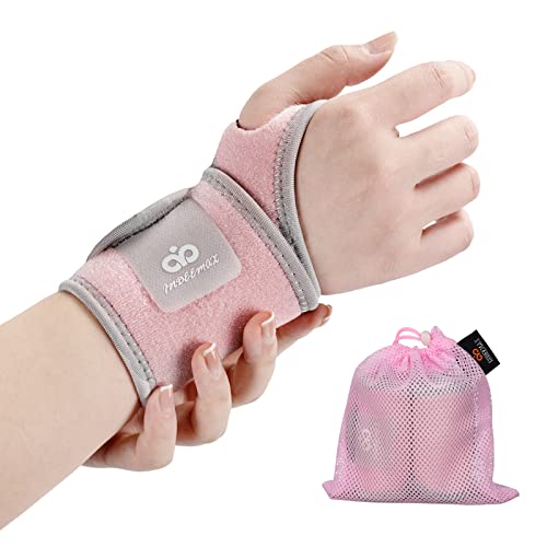 INDEEMAX 2 Pack Copper Wrist Brace Support for Carpal Tunnel, Pain Relief, Arthritis, Tendonitis, Adjustable Wrist Braces Compression Wraps Both Hands, Fit for Men and Women, Pink - color: Pink