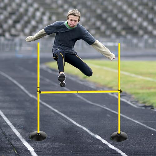 Adjustable Height Agility Hurdle Set Multi-Function Soccer Trainning Pole Set Coaching Sticks with Rubber Base - color: 4.9 FT, style: Pack of 3