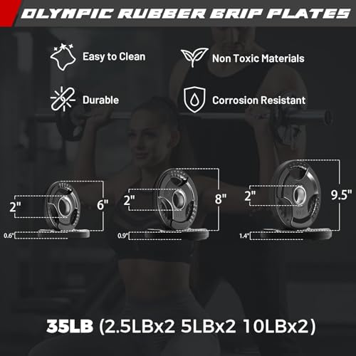 RitFit Barbell Weight Set - 4/6FT Olympic Barbell with Weight Plates (55-115LB Total) - Weightlifting Equipment for Squats, Curls, Deadlifts, Presses, Hip Thrusts - color: Black, size: 4FT With 35LB Plates