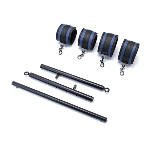 3 in 1 Heavy Duty Stainless Steel Expandable Spreader Bar with 4pcs PU Blue Adjustable Straps,Workout Bar for Home Gym Training Bar,Portable Detachable Pilates Kit - style: Black+PU Blue Kit