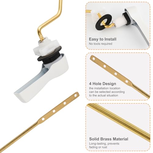 Hibbent Universal Metal Side Mount Toilet Handle Replacement Kit, Brass Toilet Flush Tank Lever with Stainless Steel Flapper Chains for Most Toilets, White Finish - color: White, style: Side Mount