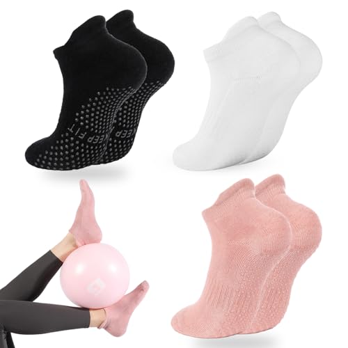 loudashuaiqi Grip Pilates Socks Non Slip Athletic Yoga Socks with Grips for Women Grippy socks for Hospital Workout Barre - style: Black/White/Pink