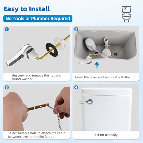 Hibbent Metal Front Mount Toilet Handle Replacement Kit, Chrome | Upgraded Metal Flush Lever, Universal Toilet Flush Handle Fit Front Tanks, Stainless Steel Flapper Chains, 4 Adjustable Holes - color: Chrome, style: Classic