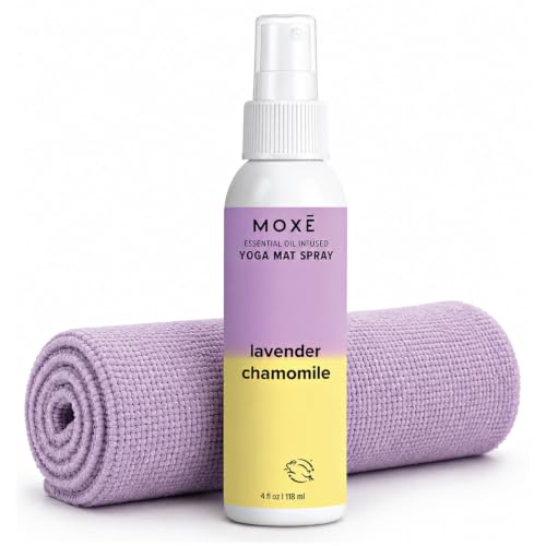 MOXE Yoga Mat Cleaner Spray, Lavender & Chamomile Essential Oil, 4oz | Plant-Based Cleaner Refreshes and Deodorizes Yoga Mats and Exercise Equipment; Non-Toxic Formula for Home, Studio Or Gym Use - size: 4 Fl Oz (Pack of 1)