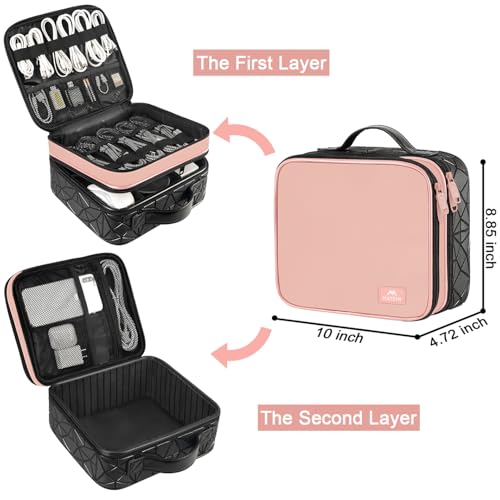 MATEIN Cord Organizer Box with Adjustable Divider, DJ Gear Bag | DJ Cable File Bag, Cord Bags, Music Equipment Accessories, Sound Instrument Storage, Double Layer, Shockproof, Portable, Pink - color: Pink, size: Medium