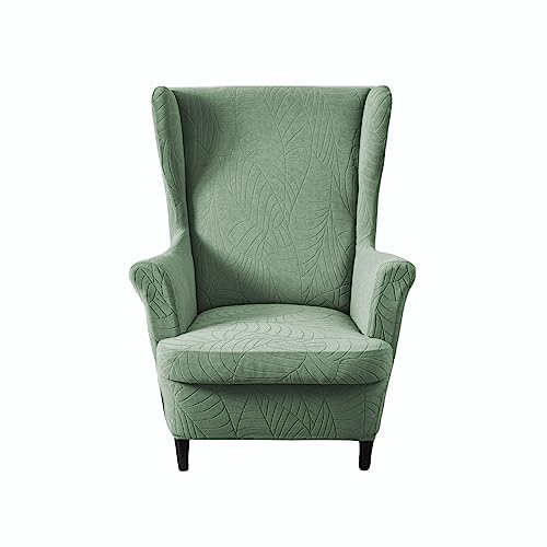 NILUOH Wingback Chair Slipcover 2-Piece Stretch Wingback Chair Sofa Slipcover Leaf Jacquard Chair Cover Furniture Protector Couch Soft with Elastic Bottom for Living Room, Leaf Green - color: Leaf Green