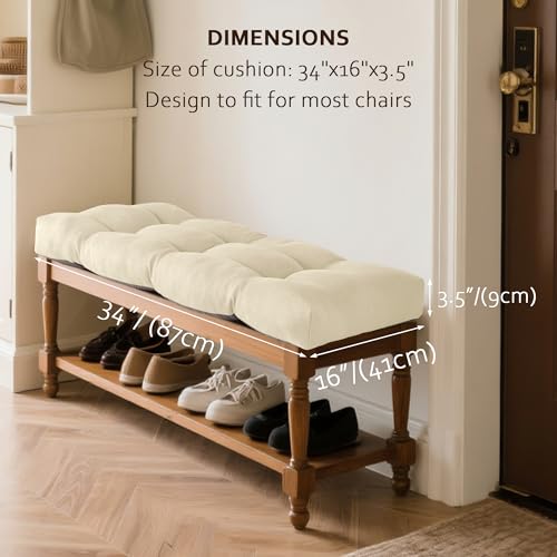 ELFJOY Non Slip Tufted Bench Cushion for Indoor Furniture 34"x16" Beige | 3.5" Thick, Soft and Breathable Fabric, Skin-Friendly, for Dining Entryway Window Storage Bench, Comfort for Long Sitting - color: Beige