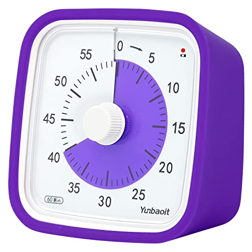 Yunbaoit Visual Timer, Silent 60-min Countdown Timer for Kids, Purple | Protective Case, Time Management Tool, Mute and Ringing Alarm Available, Low Power Reminder, for Study,Game,Work,Fitness etc - color: Purple
