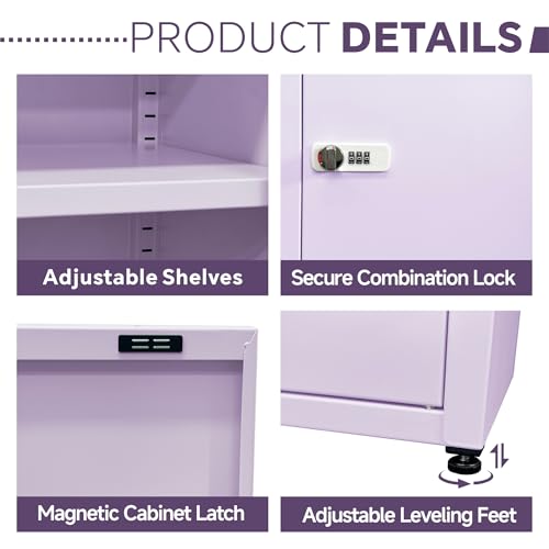 MIOCASA Metal Storage Cabinet with Lock, 3 Adjustable Shelves Single Door Steel Locker for Home, Office & Garage (Purple) - color: Purple
