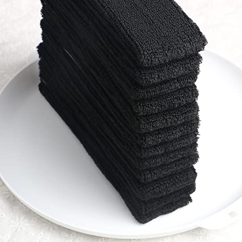 Cotton Sweatband Headbands,Pack of 12,Elastic Stretchy Sport Terry Cloth Sweat Bands,Yoga Workout Fitness Exercise Basketball Headband - color: 12pcs x black cotton sweatband headbands