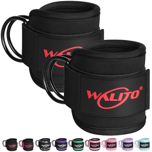 WALITO Gym Ankle Straps for Cable Machines Women & Men - Glute Kickback Ankle Cuff, Adjustable Cable Machine Accessories for Leg Extensions, Hip Abductors & Lower Body Workouts - color: 1Pair-Black