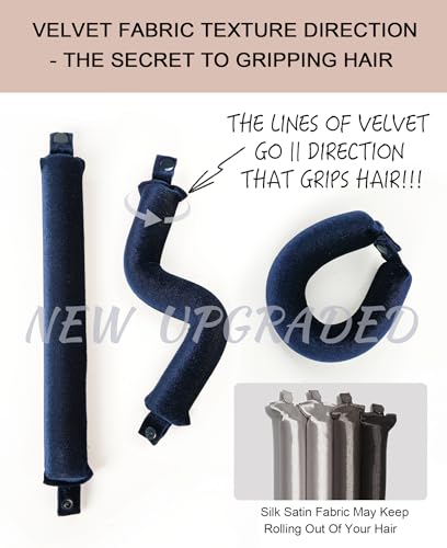 Grande Heatless Curls Overnight Rods No Heat Hair Curlers to Sleep in, Jumbo Foam Large Hair Rollers for Long Hair Blowout Look, Heatless Flexible Curling Rod Set with Satin Wrap for Sleeping - color: Midnight Blue