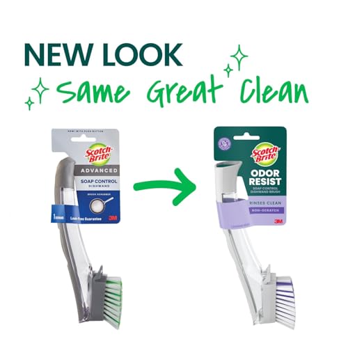 Scotch-Brite Odor Resist Soap Control Dishwand Brush, Non-Scratch Cleaning Brush with Scraper, Stands Upright, 1 Count (Pack of 4) - size: 1 Count (Pack of 4)