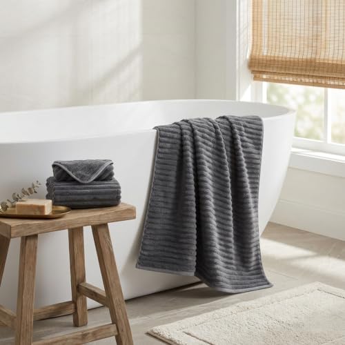 3 Piece Bath Towel Set, 40"x80" Bath Sheets,Charcoal Gray | 1Bath towels 1Hand towels 1Washcloths，Microfibers，Extra-large size，Big and Tall users，Quick dry，Highly Absorbent - color: Charcoal Gray, size: 3 Piece Towel Set