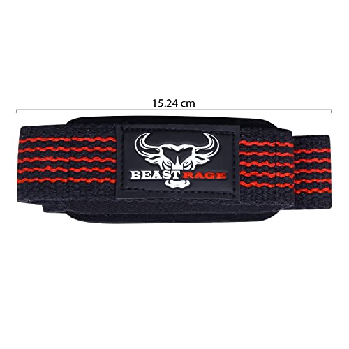 BEAST RAGE Heavy Duty Lifting Wrist Straps for Weightlifting, Figure 8 Loop Powerlifting Deadlift Strap Wraps Weights Padded Support Professional Fitness Gym Bodybuilding - color: Red