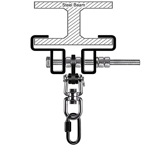 SELEWARE Heavy Duty Punching Bag Hanger and Beam Clamp for Boxing, Muay Thai, MMA - color: B. Beam Clamp with Swivel & Carabiner (1 Pack)