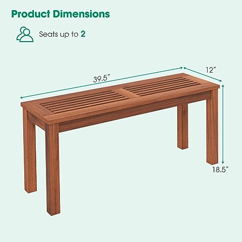 Tangkula Patio Wood Bench, 2-Person Solid Wood Bench with Slatted Seat, 39.5" Long Loveseat with Stable Wood Frame, Indoor Outdoor Dining Bench for Backyard, Poolside, Entryway (1) - size: 39.5"