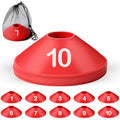 10 Pcs Numbered Sports Disc Cones 1-10 Soccer Cones with Mesh Carry Bag Flexible Agility Cones Soft Field Cones for Gym PE Classes School Activities Games, Sports Training Equipment - color: Red