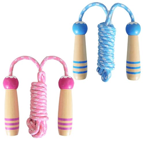 Jump Rope for Kids, Lorvain Adjustable Skipping Rope, Kids Jump Ropes with Wooden Handle for Girls Boys, Weighted Jumping Ropes for Fitness Workout Exercise Outdoor Fun Activity - color: Pink&Blue-2pcs