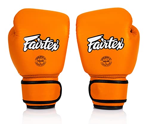 Fairtex BGV16 Leather Compact Muay Thai Boxing Gloves - color: Orange, size: 12 oz
