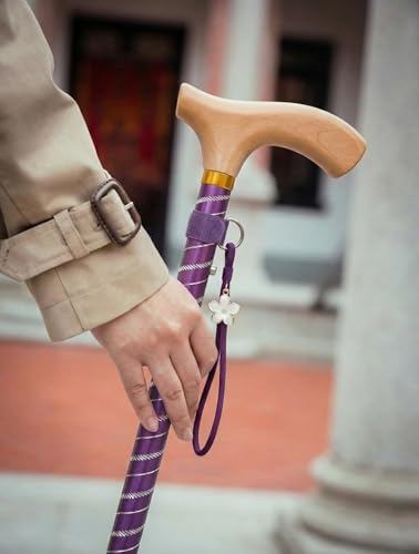 Asterom Canes for Women - Foldable, Adjustable, Collapsible - Fashionable Walking Cane for Women, Wooden Handle - color: Purple