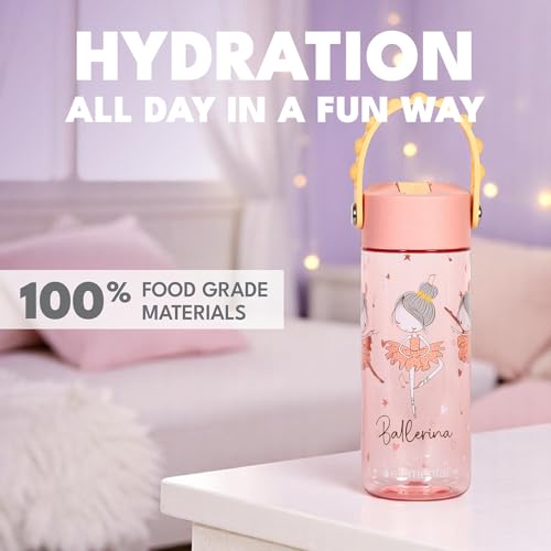 Elemental Water Bottles for Kids - Splash Kids Water Bottle for School with Pop-it Handle - BPA Free Tritan Plastic Water Bottle with Straw Leak Proof when Spout is Closed - Ballerina - 18oz - color: Ballerina