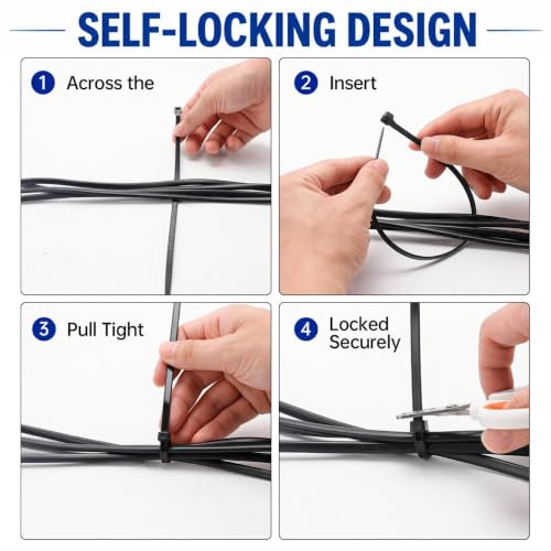 Zip Ties 12 inch, 100 Pack Heavy Duty Black Zip Ties with 120 lbs Tensile Strength, Self-Locking Nylon Cable Ties,Wire Ties for indoor and outdoor use. - color: Black, size: 12"(100 Pack) 120 Lb