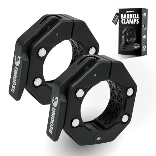 DMoose Fitness Barbell Clips 2 Inch (Pair) - Quick Release Olympic Barbell Clamps & Collars with Anti Slip TPR Grip for Secure Weightlifting and Powerlifting - Weight Clips for Bars at Home or Gym - color: Black V2, style: Magnetic
