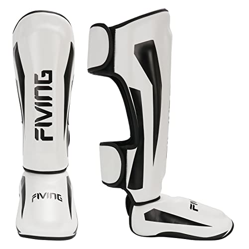 MMA Martial Arts Shin Guards – Padded, Adjustable Muay Thai Leg Guards with Instep Protection for Kickboxing/MMA Training and Sparring – Professional MMA Equipment - color: White, size: X-Large